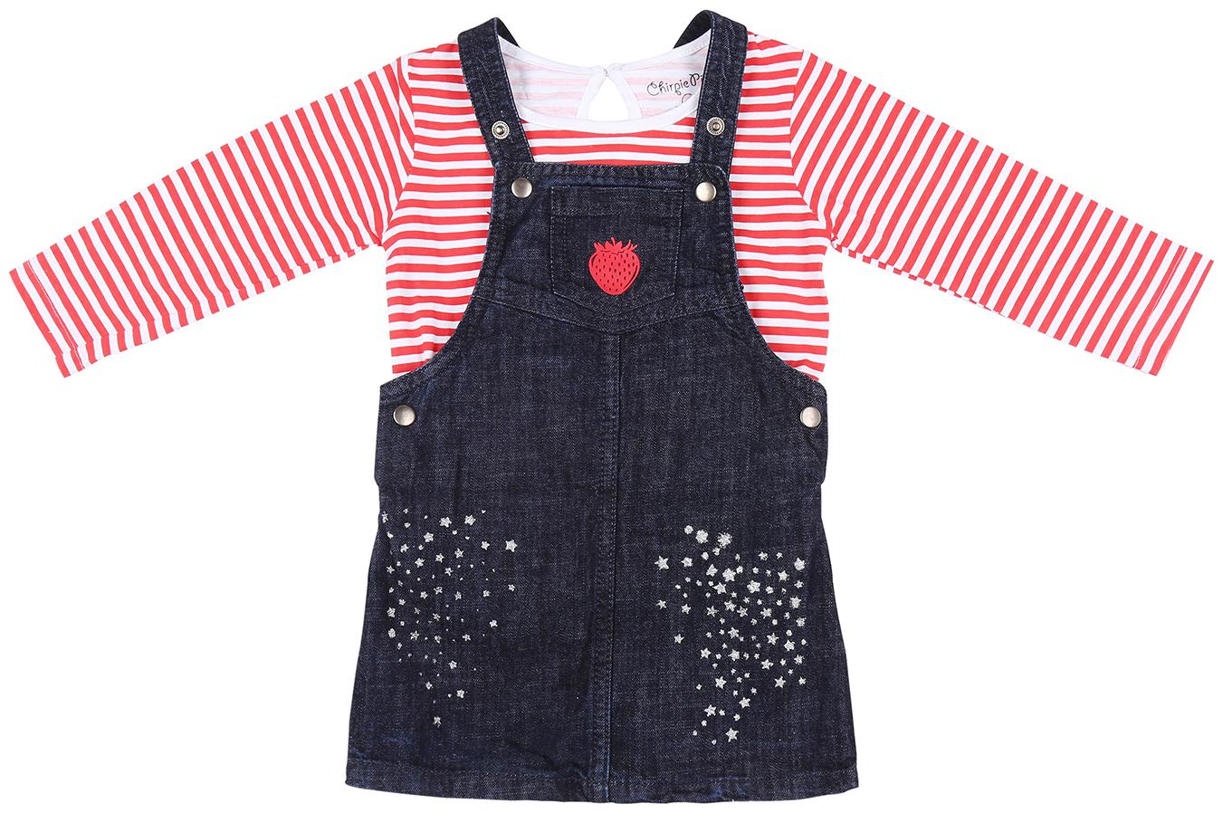 

Chirpie Pie by Pantaloons Cotton Striped Full Sleeves Multi Color Dungaree