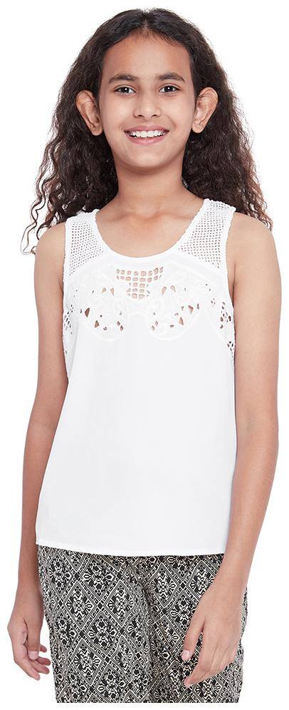 OXOLLOXO Girl Polyester Solid Top - White