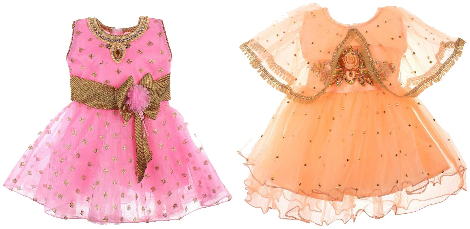 

CLOTHONICS Baby girl Cotton blend Embellished Princess frock - Pink Orange