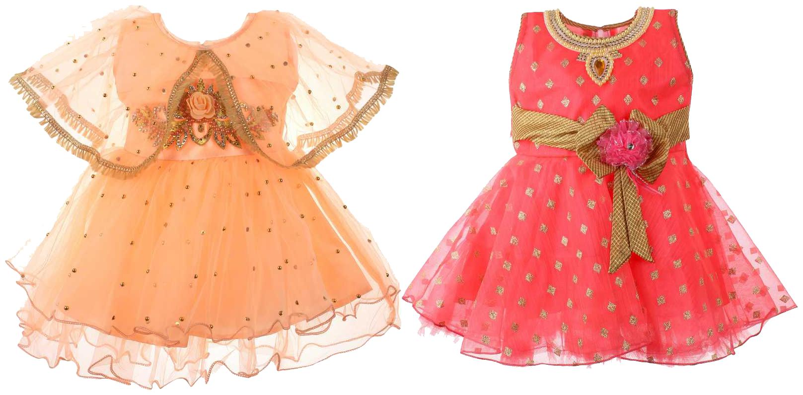 

CLOTHONICS Baby girl Cotton blend Embellished Princess frock - Orange Red