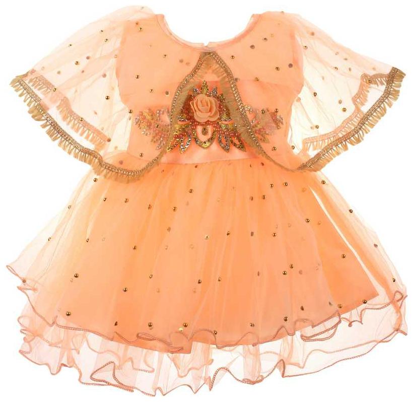 

CLOTHONICS Baby girl Cotton blend Self design Princess frock - Orange