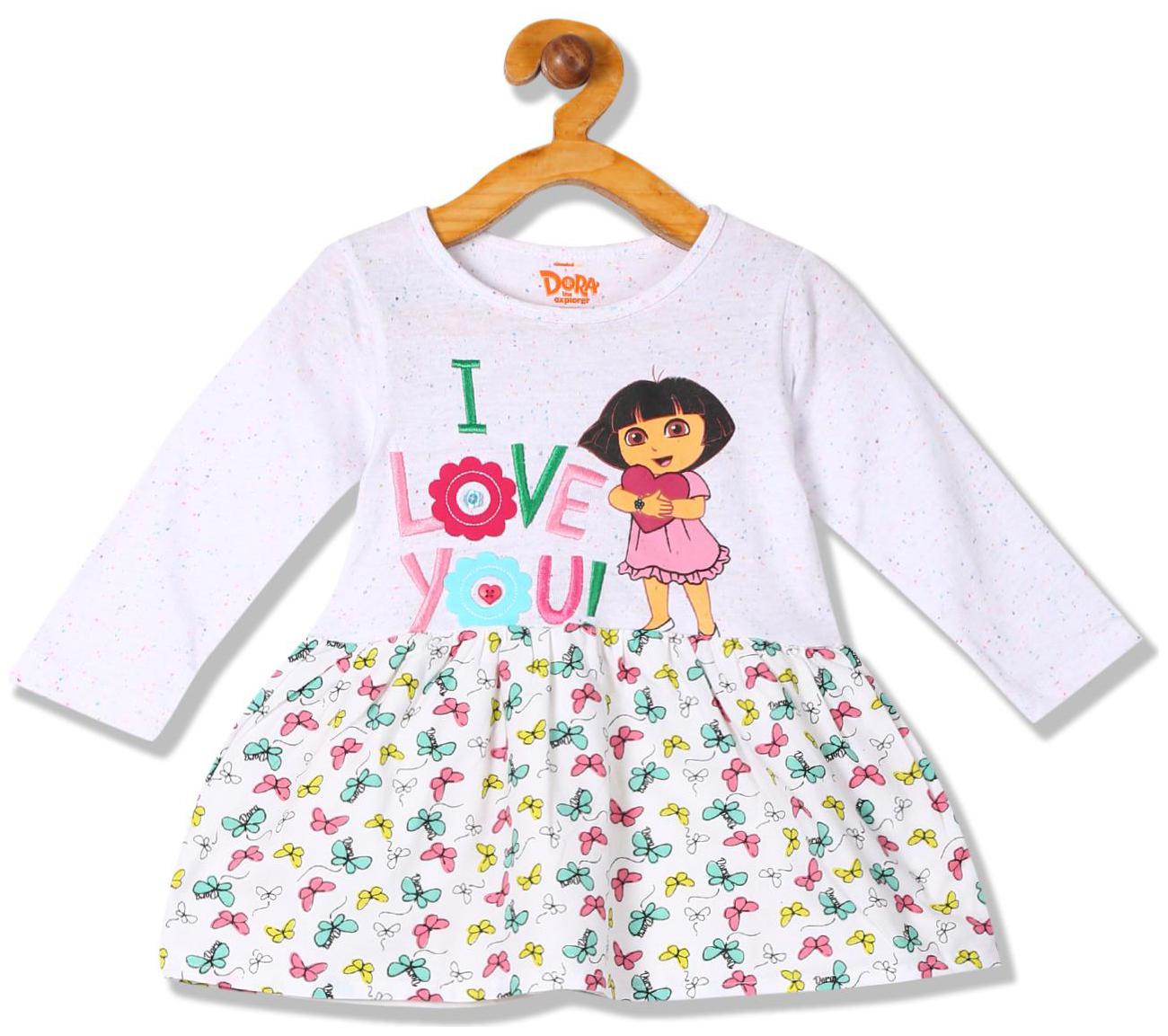 

Colt Baby girl Cotton Printed Princess frock - White