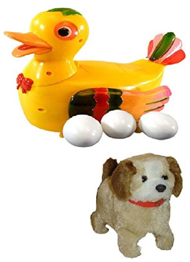 

Combo of Jumping Puppy Duck Lays Eggs Battery Operated Toy