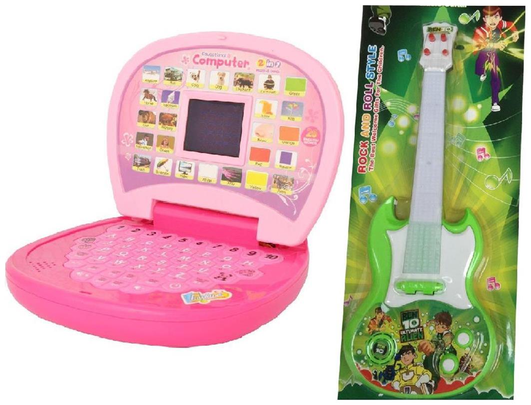 

combo of Kids English Mini Laptop with small screen Musical Guitar Fetching Light and Sound
