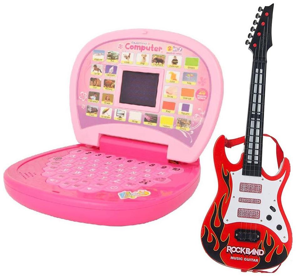 

combo of Kids mini English Laptop with small screen guitar with light music(large)