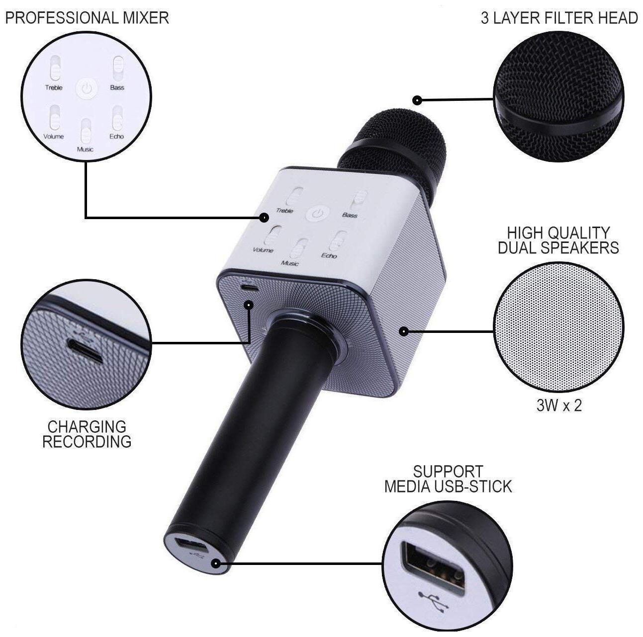 

Compatible With Samsung Smartphones Q7 Microphone Wireless Portable Handheld Singing Machine Microphone Mic Black