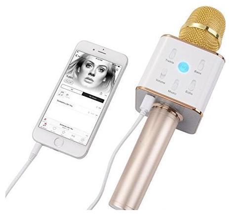 

Compatible With Samsung Smartphones Q7 Microphone Wireless Portable Handheld Singing Machine Microphone Mic Golden