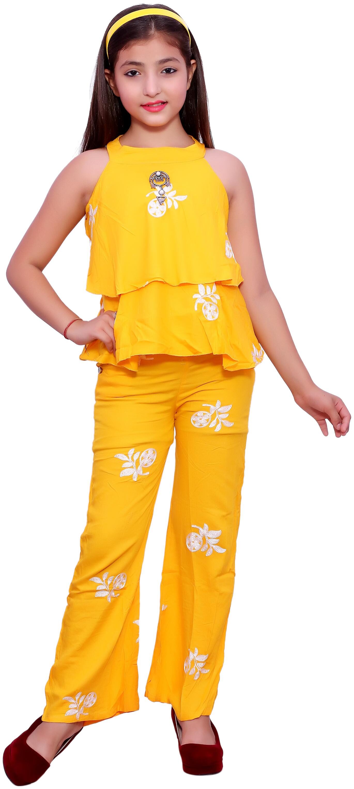 

Elendra jeans Girl Rayon Top Bottom Set - Yellow