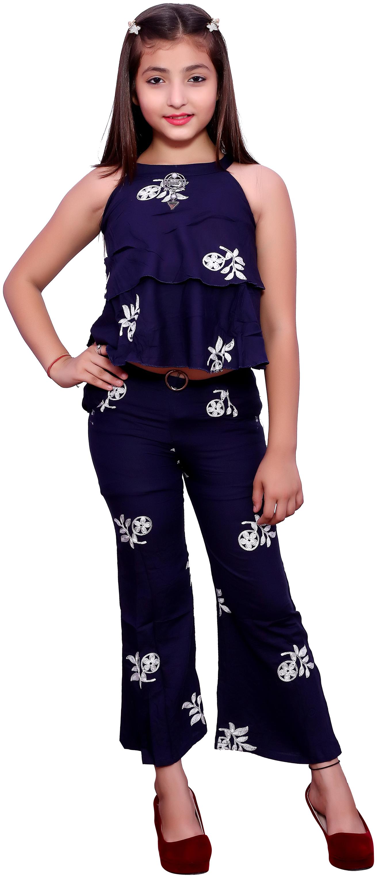 

Elendra jeans Girl Rayon Top Bottom Set - Blue