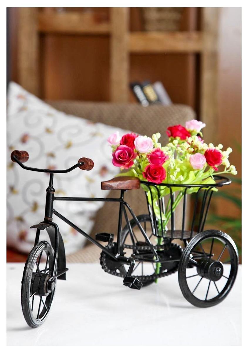 

CraftShoppee Iron Small Miniature Tricycle Flower Rickshaw Vase Home Decor Gift Item