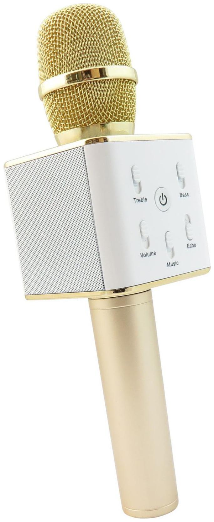 

CRYSTAL DIGITAL Q7 Wireless Karaoke Mic With Attach Bluetooth Speaker And Echo Function 2600 mAh Battery Aux And Usb Cables (Gold colour)