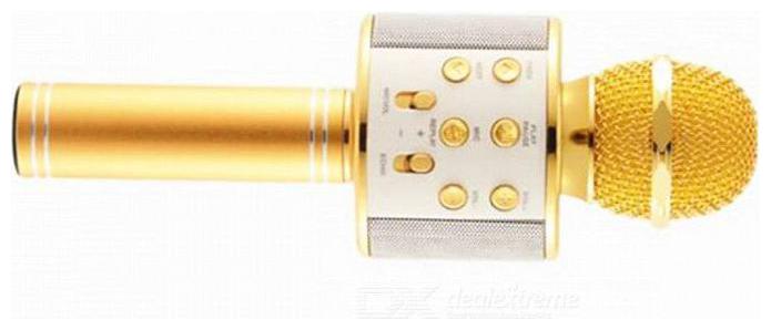 

Crystal Digital Wireless Karaoke Mic W858 Mic With Attach Bluetooth Speaker And Echo Function 2600 mAh Battery (Gold)