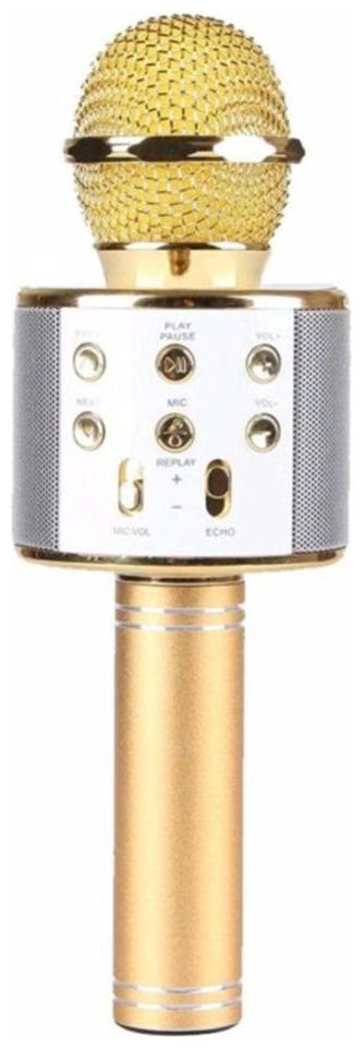 

CHG Wireless Karaoke Mic W858 Mic With Attach Bluetooth Speaker And Echo Function 2600 mAh Battery Aux And Usb Cables (Gold)