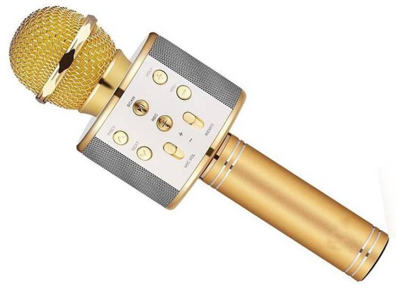 

CHG W858 Mic Wireless Bluetooth ORIGINAL Karaoke Singing Mic Speaker Handheld Player Microphone (Gold)