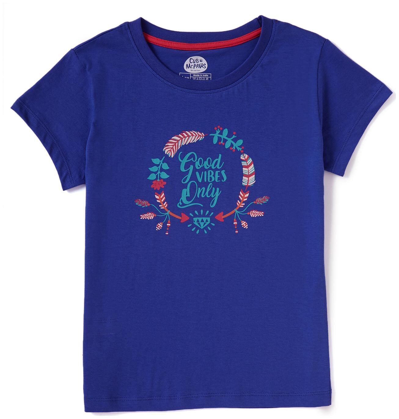 

CuB McPAWS Girl Cotton Self design T shirt - Blue