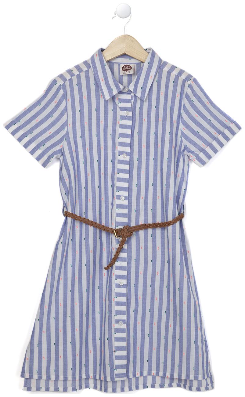 

CuB McPAWS Blue White Cotton Short Sleeves Knee Length Collar Frock ( Pack of 1 )