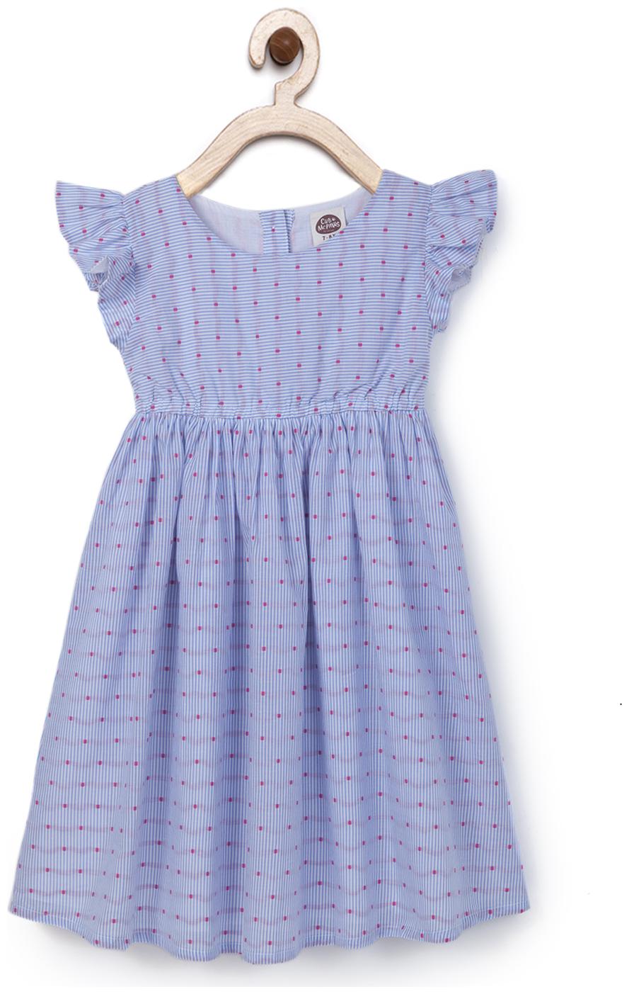 

CuB McPAWS Blue Cotton Short Sleeves Knee Length Princess Frock ( Pack of 1 )