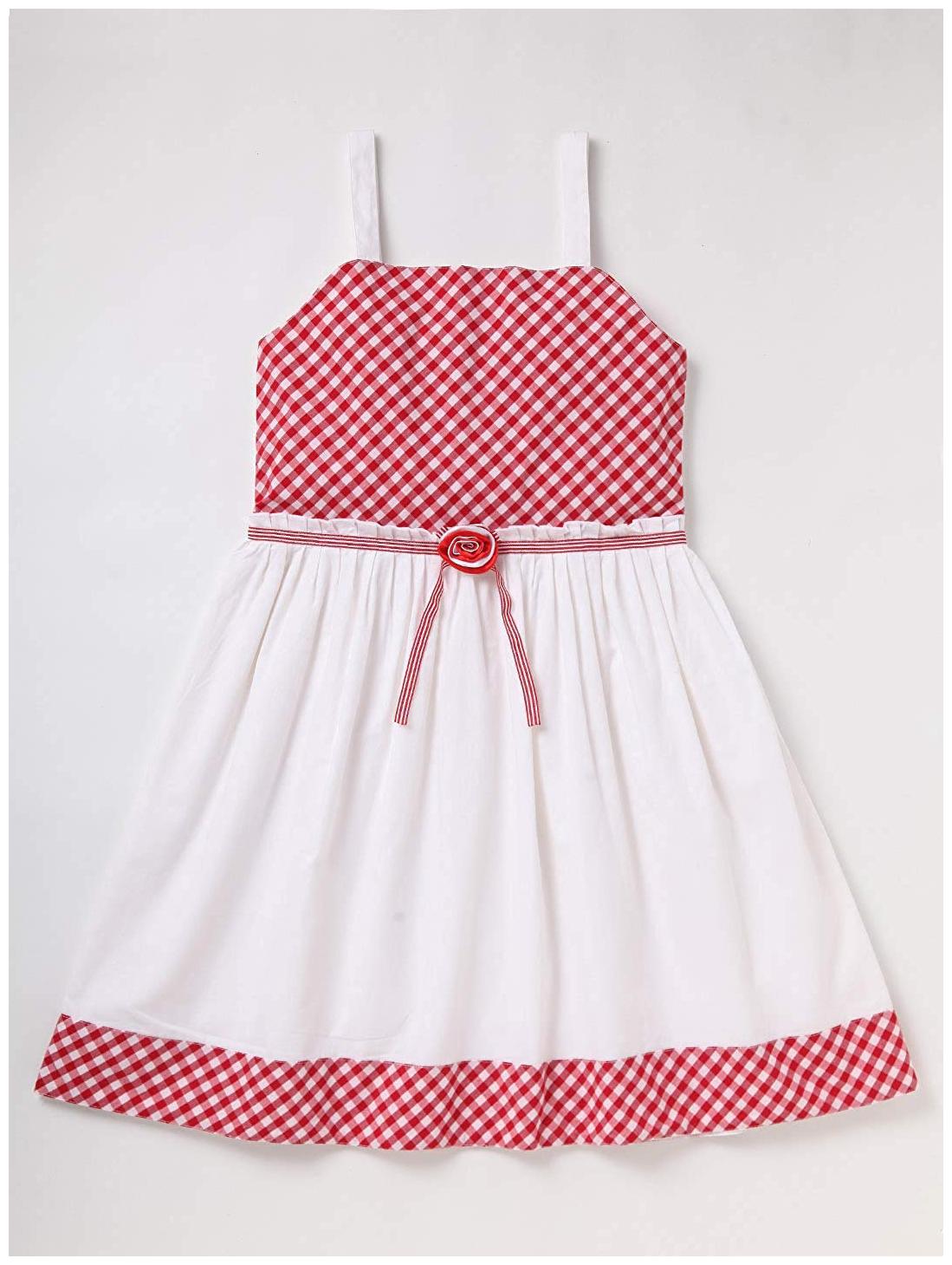 

CuB McPAWS Red Cotton Sleeveless Knee Length Off Shoulder Frock ( Pack of 1 )