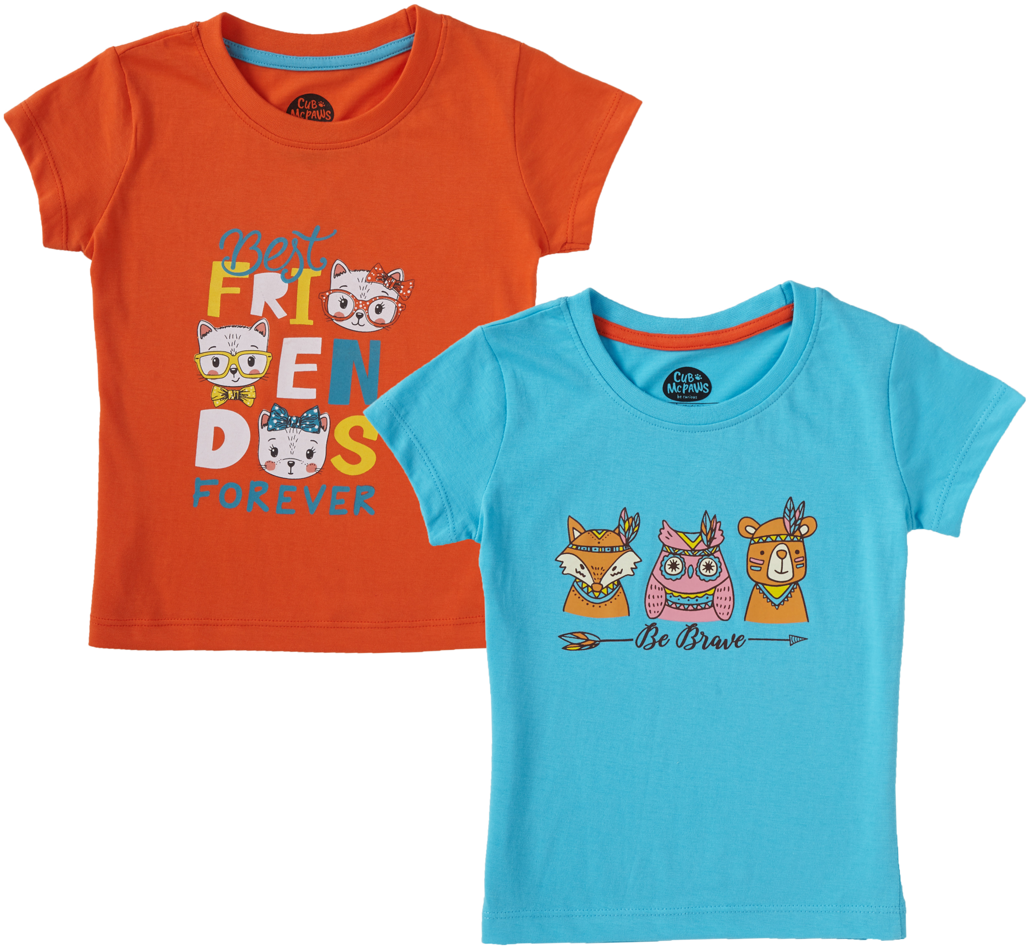 

CuB McPAWS Girl Cotton Printed T shirt - Orange Blue