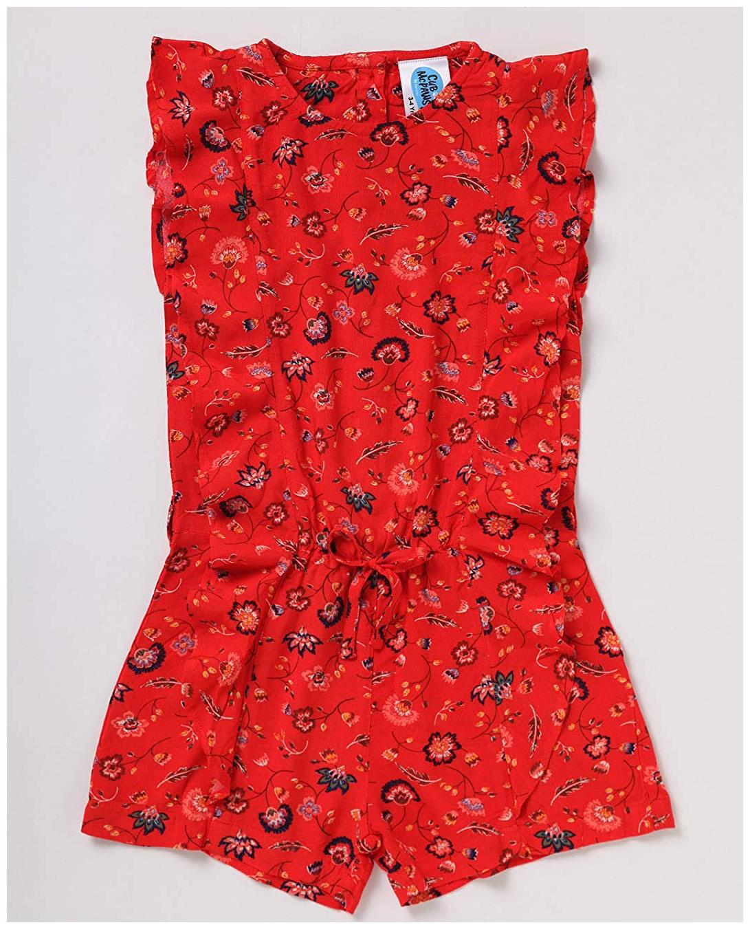 

CuB McPAWS Red Rayon Sleeveless Above Knee Frock With Bloomer ( Pack of 1 )