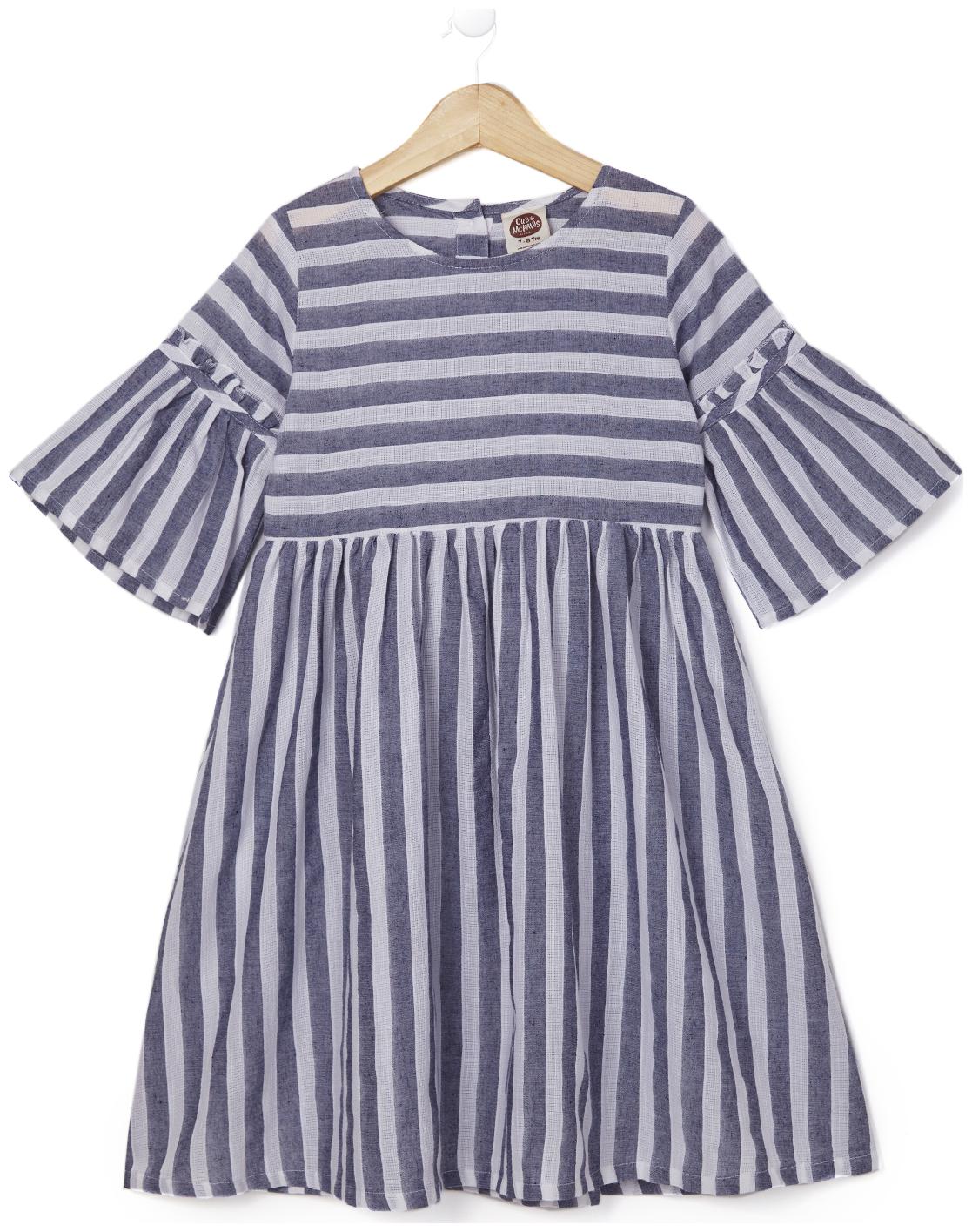 

CuB McPAWS Grey White Cotton 3 4th Sleeves Knee Length Princess Frock ( Pack of 1 )