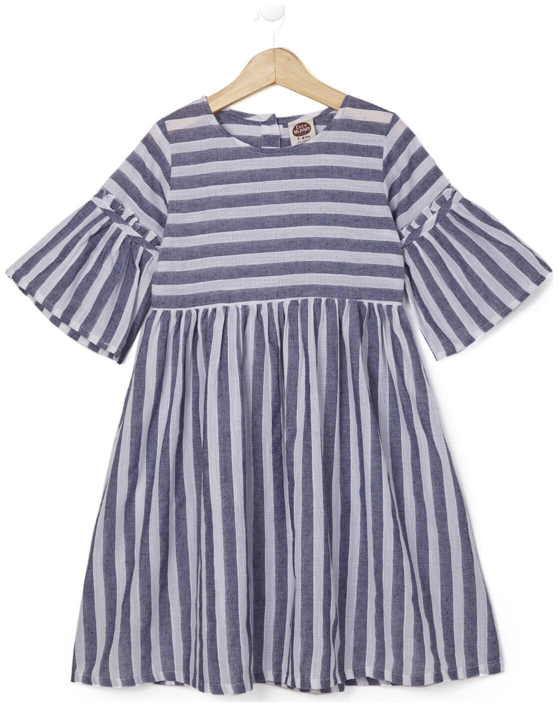 

CuB McPAWS Grey White Cotton 3 4th Sleeves Knee Length Princess Frock ( Pack of 1 )