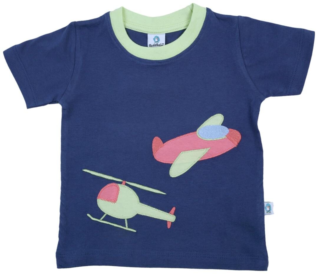 

Cuddledoo Cotton Solid T shirt for Baby Boy - Blue