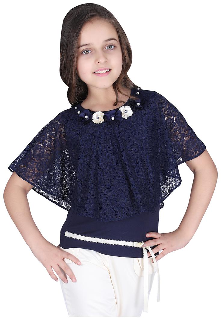 

Cutecumber Girl Lace Embellished Top - Blue