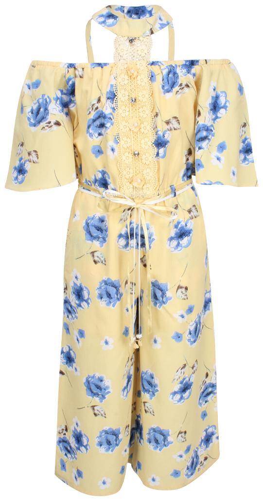 Cutecumber Georgette Floral Bodysuit For Girl - Yellow