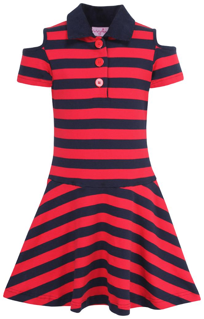

Cutecumber Baby girl Cotton Solid Collar frock - Red