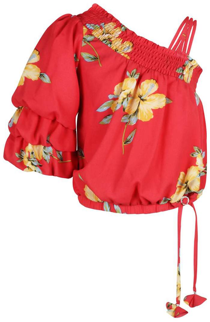 

Cutecumber Girl Georgette Printed Top - Red