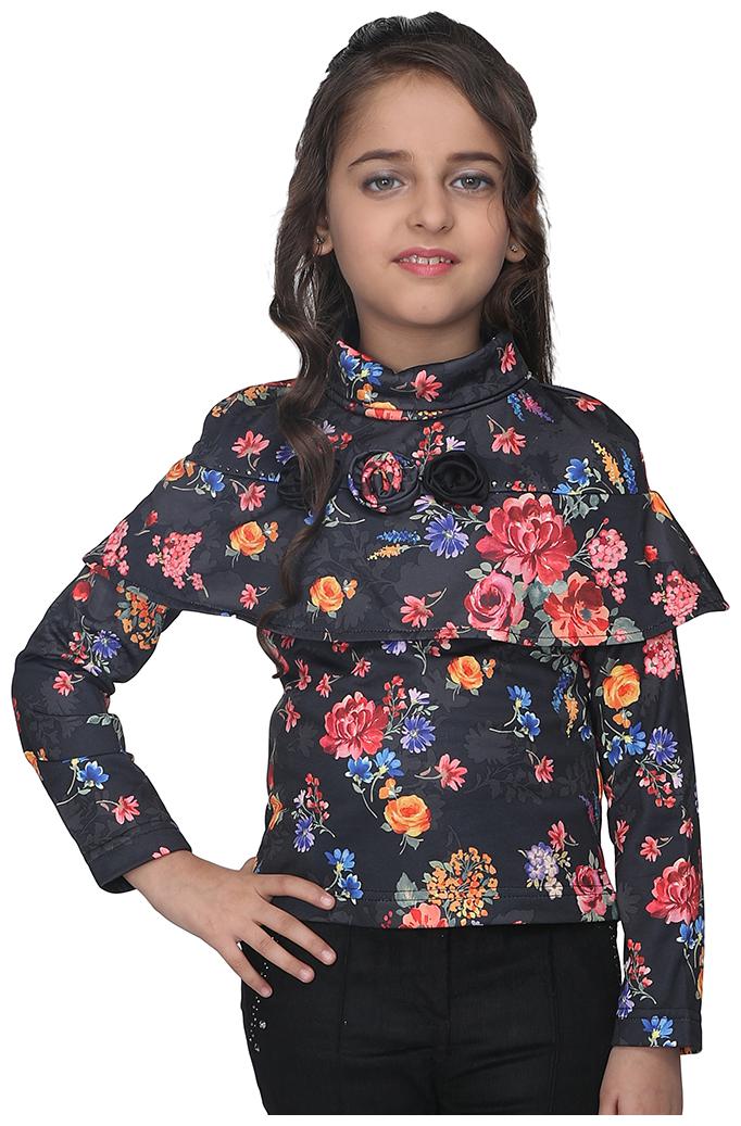 

Cutecumber Girl Cotton Floral Top - Black