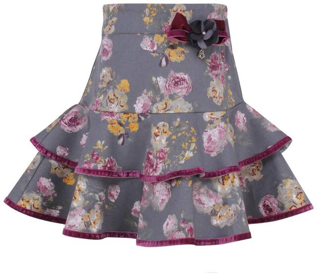 Cutecumber Girl Cotton blend Floral Flared skirt - Grey