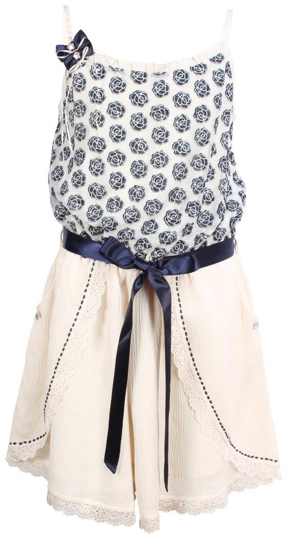 Cutecumber Crepe Solid Dungaree For Girl - Cream