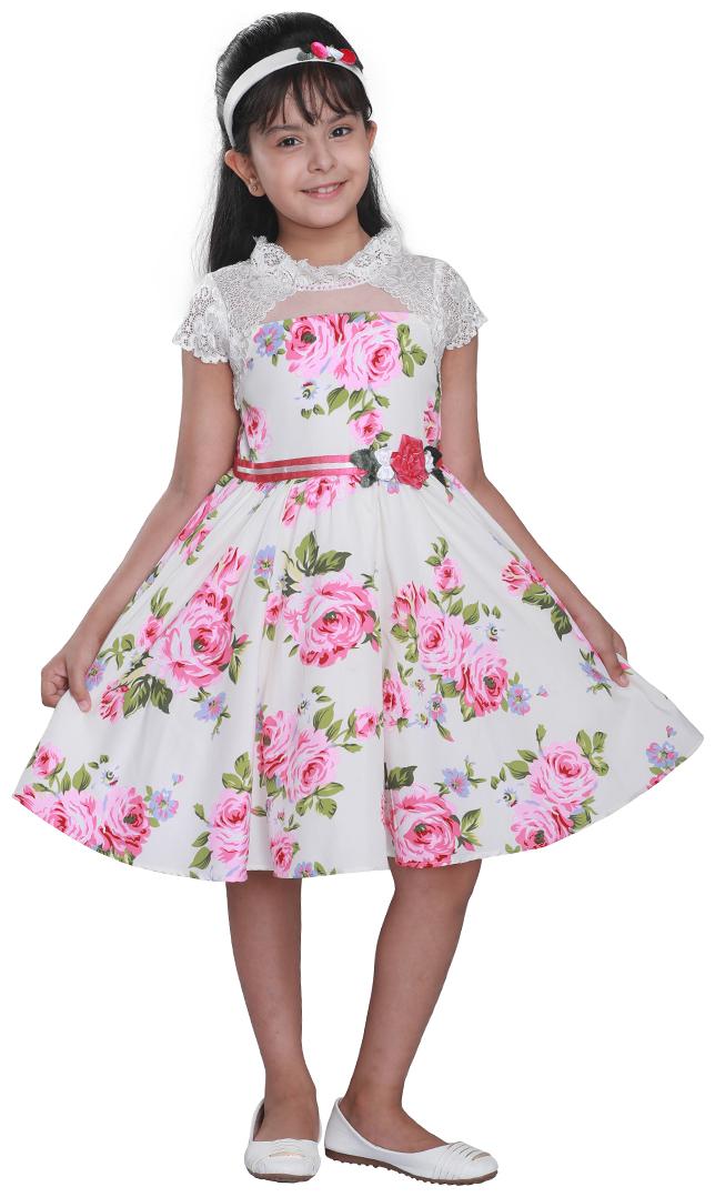 

Cutecumber Cream Cotton Short Sleeves Knee Length Princess Frock ( Pack of 1 )