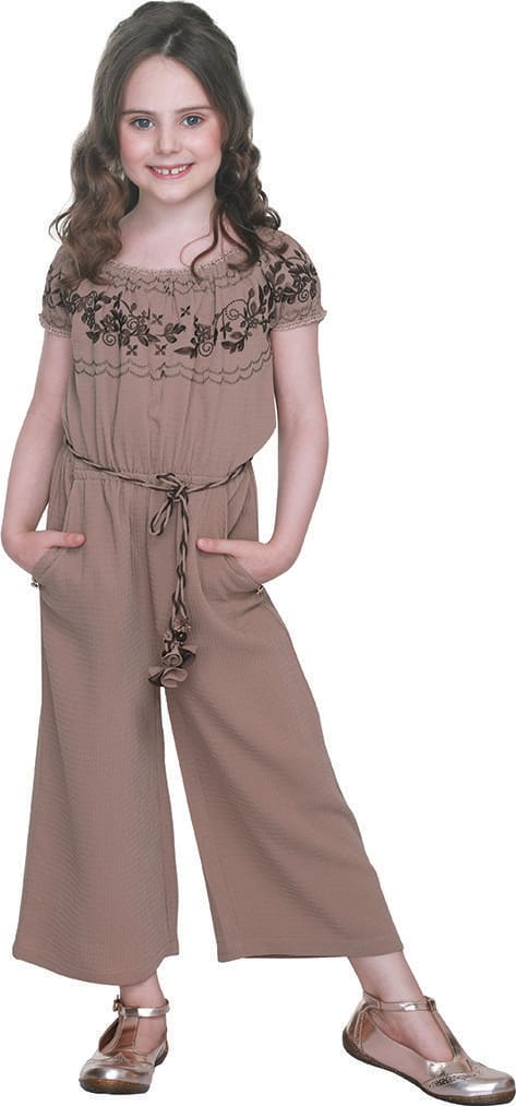 Cutecumber Baby girl Polyester Solid Jumpsuit - Brown