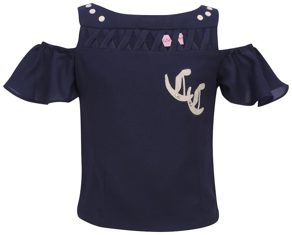 

Cutecumber Girl Georgette Embellished Top - Blue