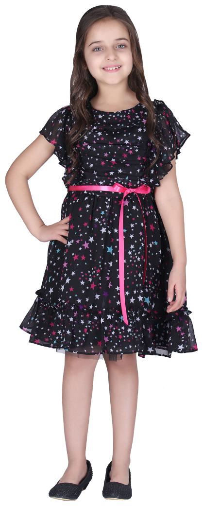 

Cutecumber Baby girl Georgette Printed Princess frock - Black