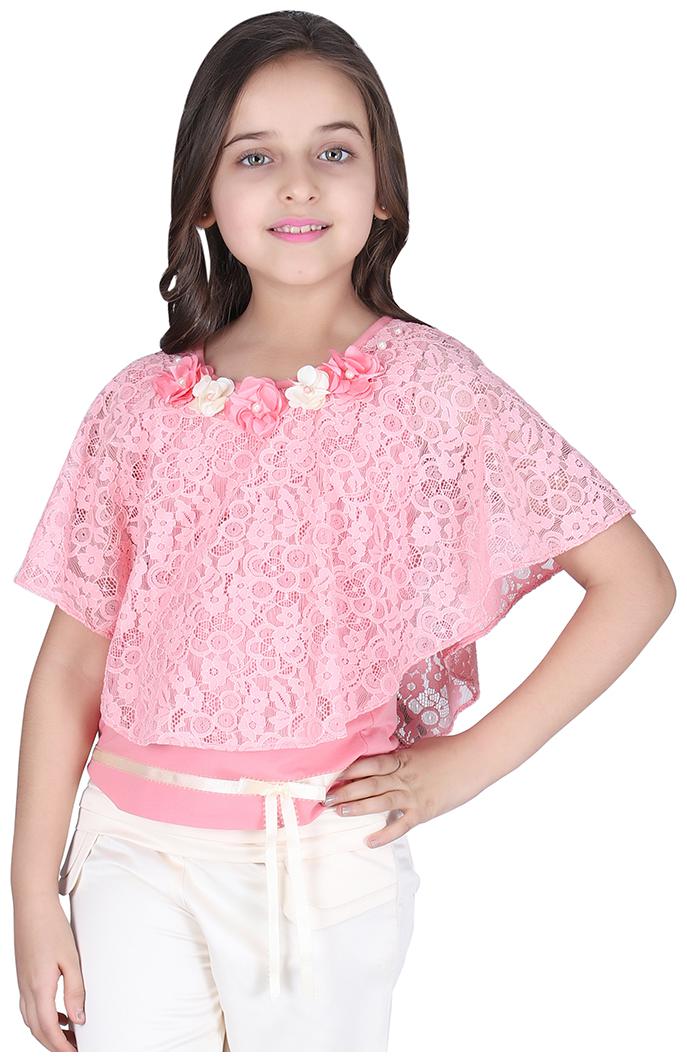 

Cutecumber Girl Lace Embellished Top - Pink