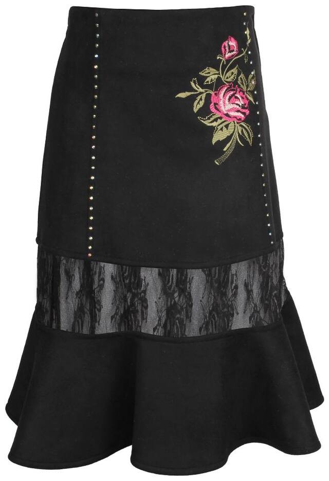 Cutecumber Girl Polyester Embellished Flared skirt - Black