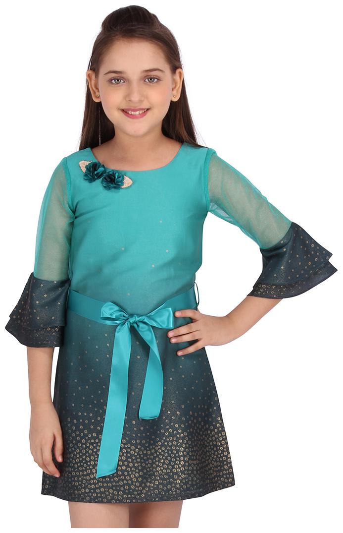 

Cutecumber Green Georgette 3 4th Sleeves Knee Length Princess Frock ( Pack of 1 )