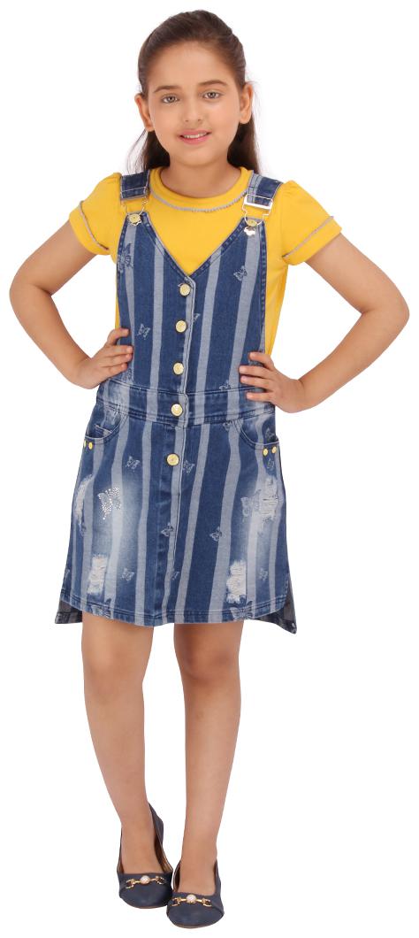 

Cutecumber Yellow Denim Short Sleeves Knee Length Princess Frock ( Pack of 1 )