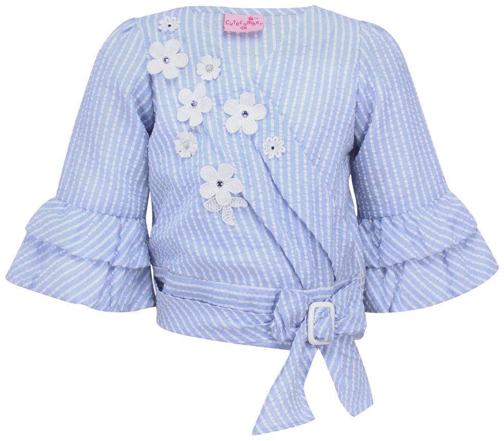 

Cutecumber Girl Cotton Striped Top - Blue