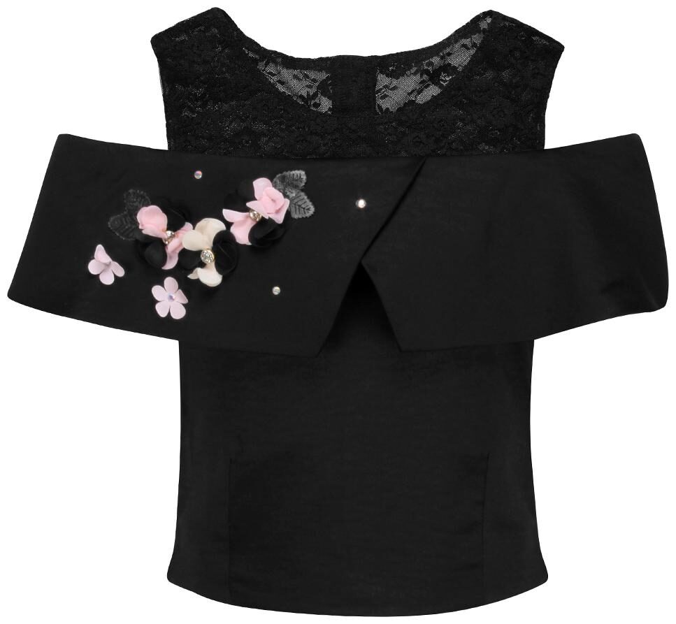 

Cutecumber Girl Satin Embellished Top - Black