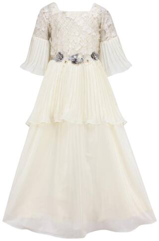 Cutecumber Girl's Georgette Embellished 3/4th sleeves Gown - Cream