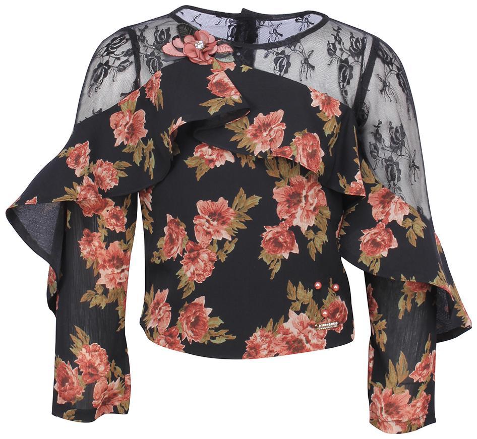 

Cutecumber Girl Georgette Floral Top - Black