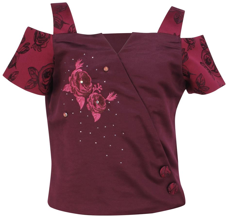 

Cutecumber Girl Satin Embellished Top - Maroon