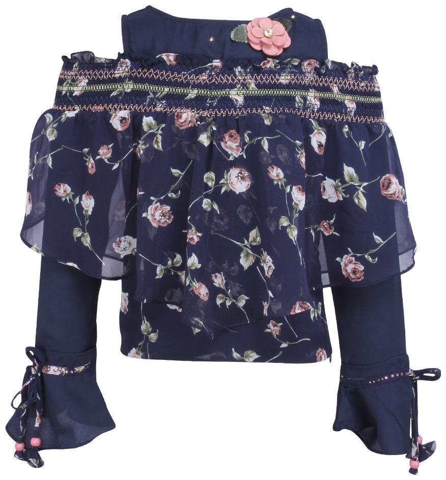 

Cutecumber Girl Georgette Floral Top - Blue