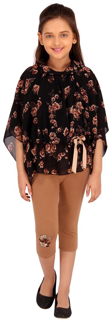 

Cutecumber Girl Georgette Top Bottom Set - Black Brown
