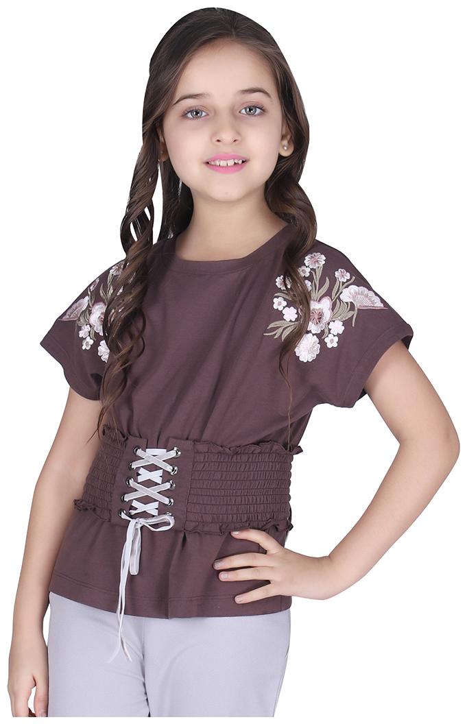 

Cutecumber Girl Cotton Floral Top - Brown